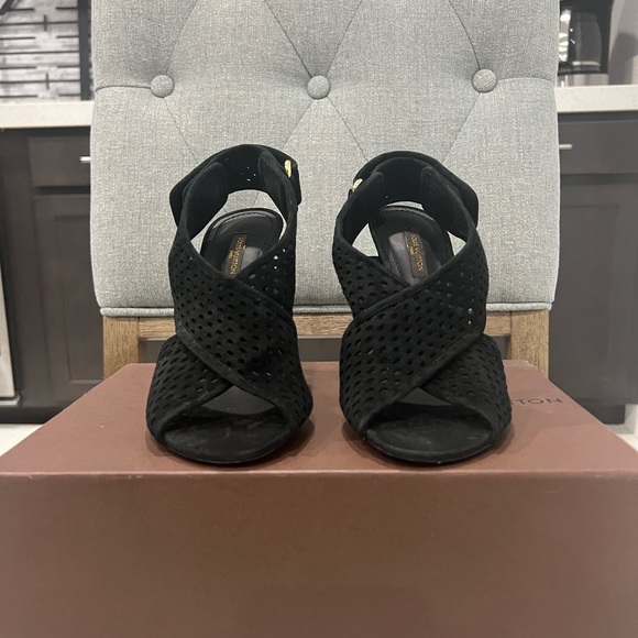LOUIS VUITTON SUEDE PERFORATED SLING BACK SANDALS - Picture 7 of 13